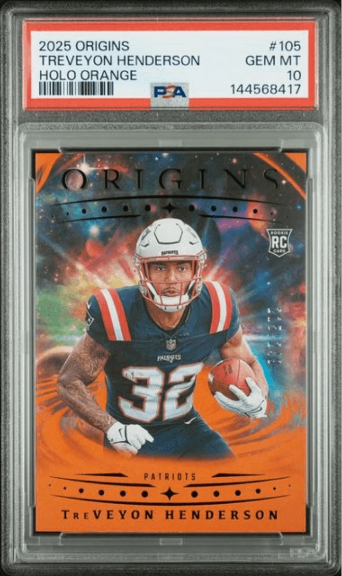 Graded 2025 Origins TreVeyon Henderson #105 Orange /249 RC Card PSA 10
