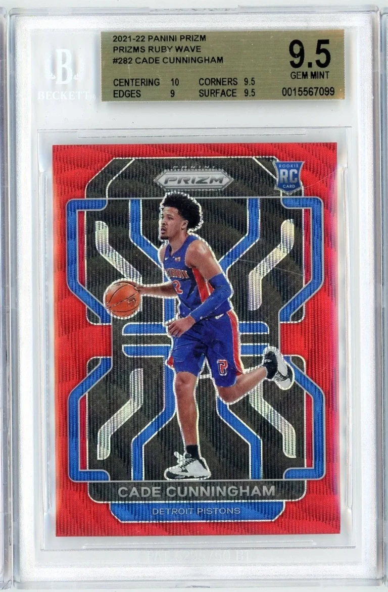 Graded 2021 Panini Prizm Cade Cunningham #282 Ruby Wave Rookie Card BGS 9.5