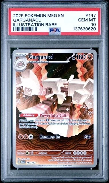 Graded 2025 Pokemon MEG EN Garganacl #147 Illustration Rare Card PSA 10
