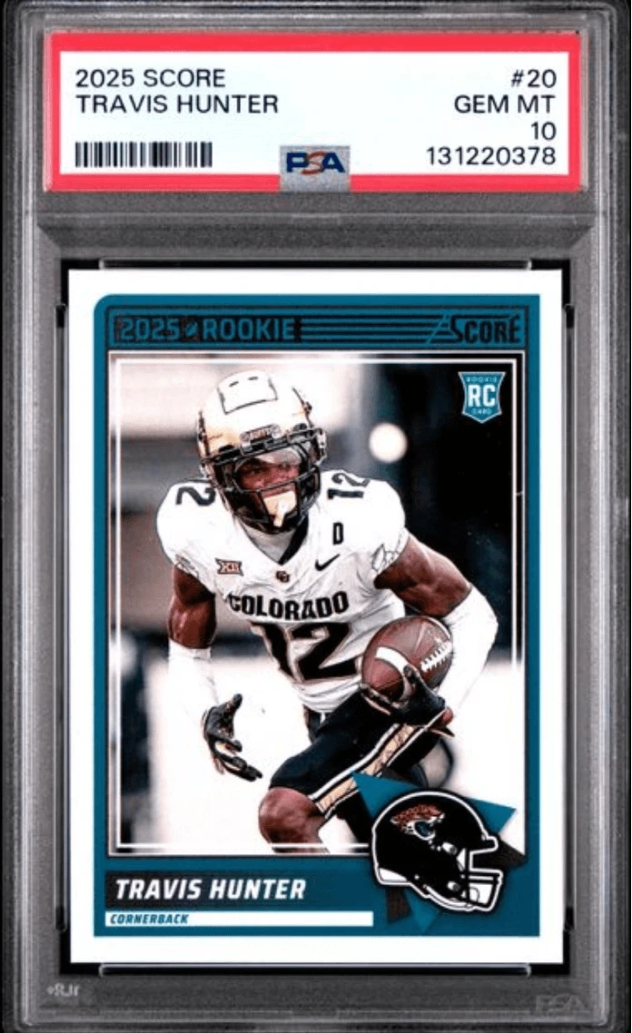 Graded 2025 Panini Score Travis Hunter #20 Rookie RC Card PSA 10 Mint