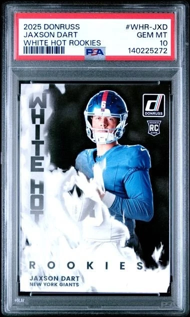 Graded 2025 Donruss Jaxson Dart WHRJXD White Hot Rookies Rookie Card PSA 10