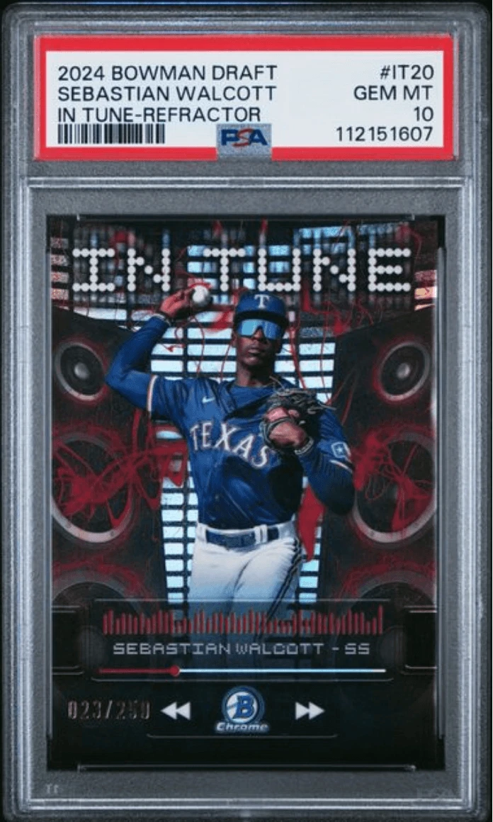 Graded 2024 Bowman Draft Sebastian Walcott IT20 REF /250 Rookie Card PSA 10