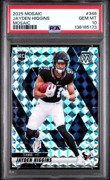 Graded 2025 Panini Mosaic Jayden Higgins #346 Mosaic Rookie Card PSA 10
