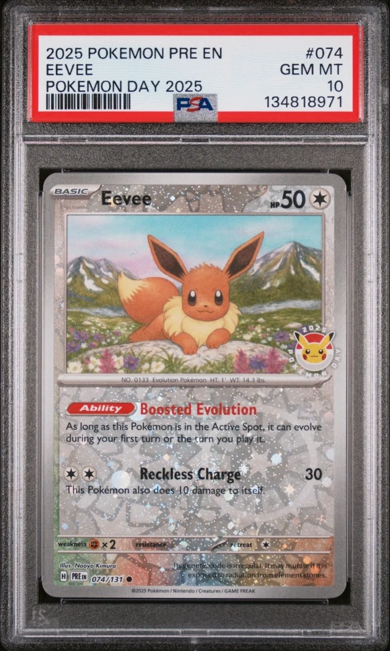 Graded 2025 Pokemon PRE EN Eevee #074 Pokemon Day Card PSA 10 Gem Mint