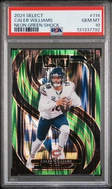 Graded 2024 Select Caleb Williams 114 Neon Green Shock RC Card PSA 10