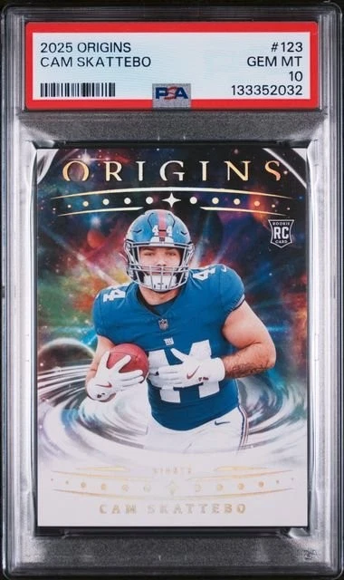 Graded 2025 Panini Origins Cam Skattebo #123 Rookie RC Card PSA 10 Mint