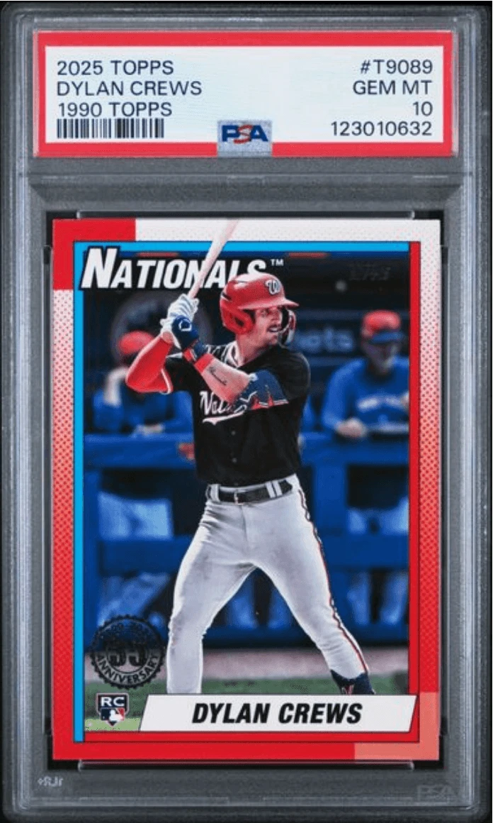 Graded 2025 Topps Dylan Crews #T9089 1990 Topps Rookie Card PSA 10