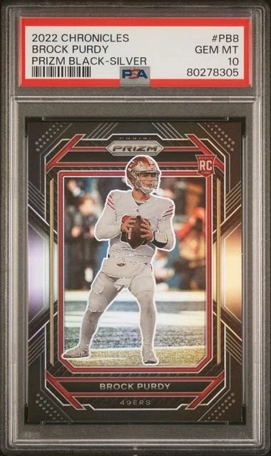 Graded 2022 Chronicles Prizm Black Silver Brock Purdy #PB8 RC Card PSA 10
