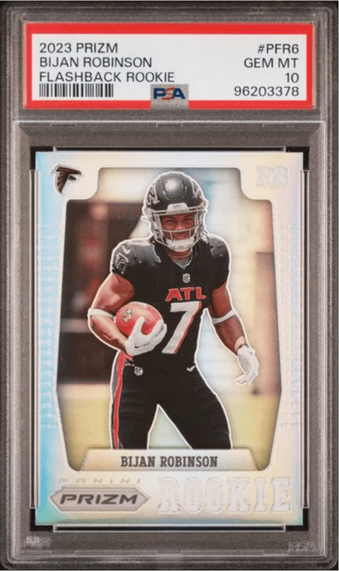 Graded 2023 Panini Prizm Bijan Robinson #PFR6 Flashback Rookie Card PSA 10