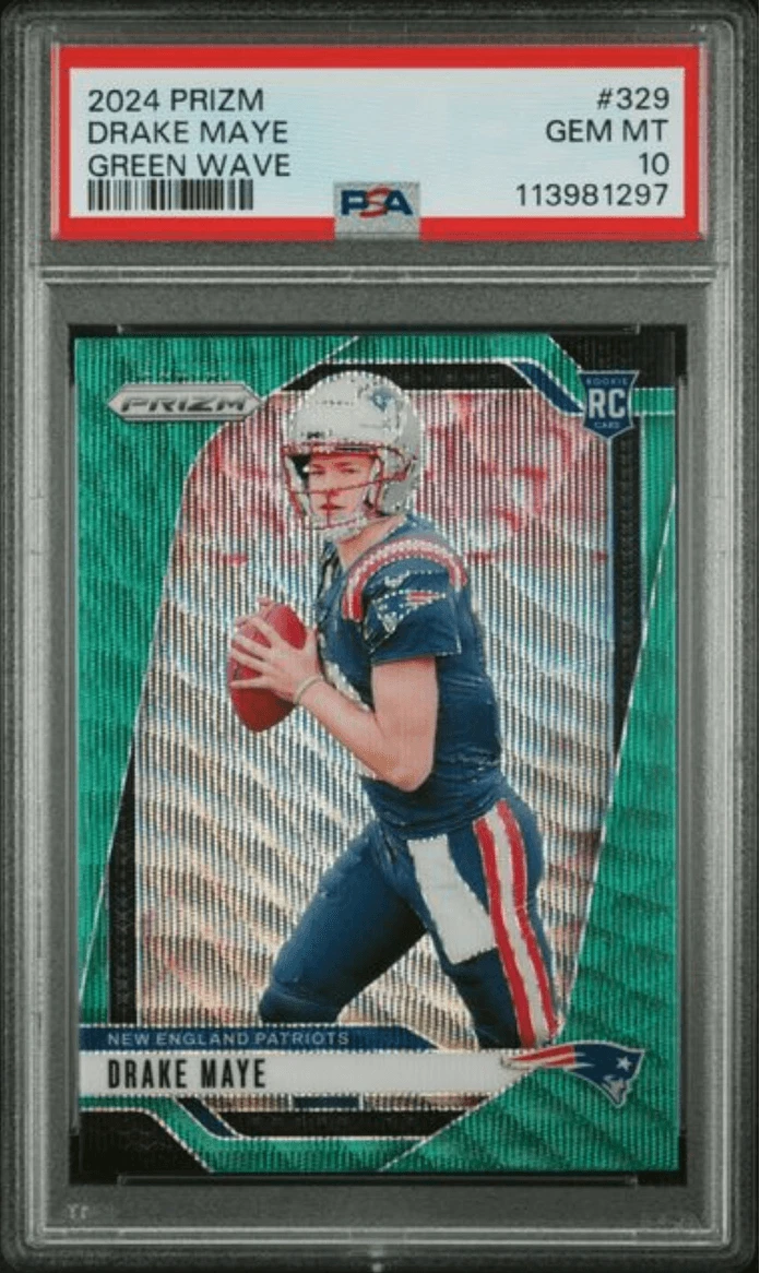 Graded 2024 Panini Prizm Drake Maye #329 Green Wave Rookie Card PSA 10 Mint