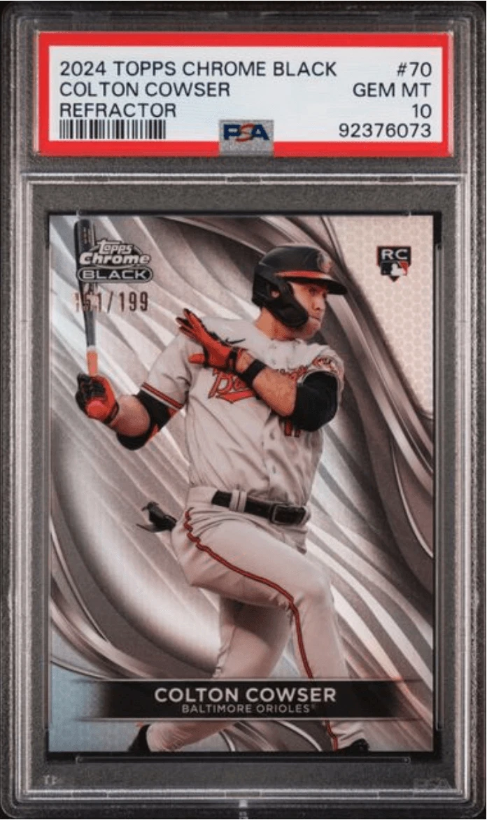 Graded 2024 Topps Chrome Black Colton Cowser #70 REF /199 Card PSA 10