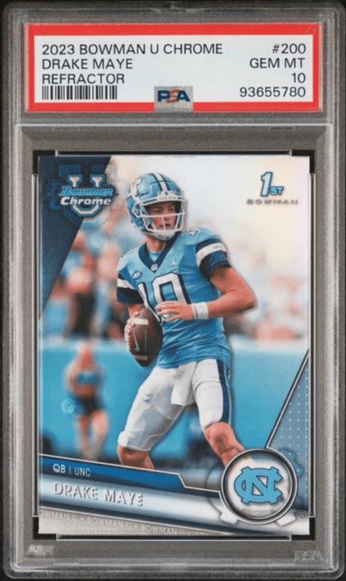 Graded 2023 Bowman U Chrome Drake Maye #200 Refractor RC Card PSA 10