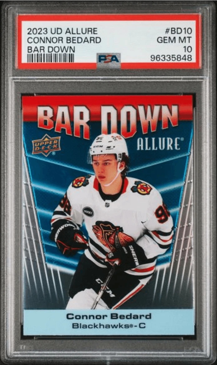 Graded 2023 UD Allure Connor Bedard #BD10 Bar Down Rookie Card PSA 10
