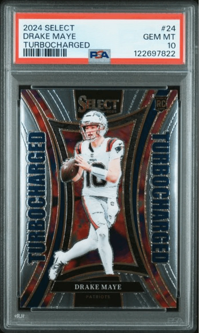 Graded 2024 Panini Select Drake Maye #24 Turbocharged RC Card PSA 10