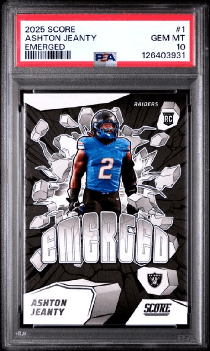 Graded 2025 Panini Score Ashton Jeanty #1 Emerged Rookie Card PSA 10