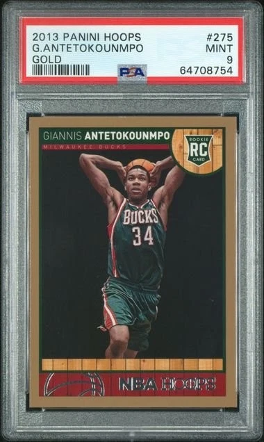 Graded 2013 Panini Hoops Giannis Antetokounmpo #275 Gold Rookie Card PSA 9