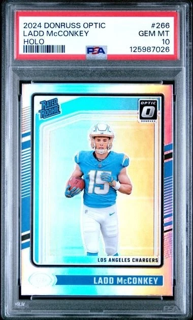 Graded 2024 Panini Donruss Optic Ladd McConkey #266 Holo RC Card PSA 10