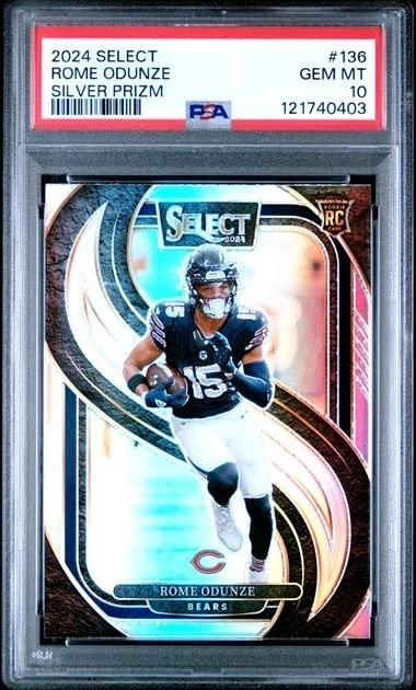 Graded 2024 Panini Select Rome Odunze #136 Silver Prizm Rookie Card PSA 10