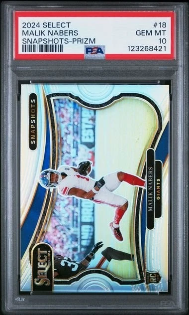 Graded 2024 Panini Select Malik Nabers #18 Snapshots Prizm RC Card PSA 10