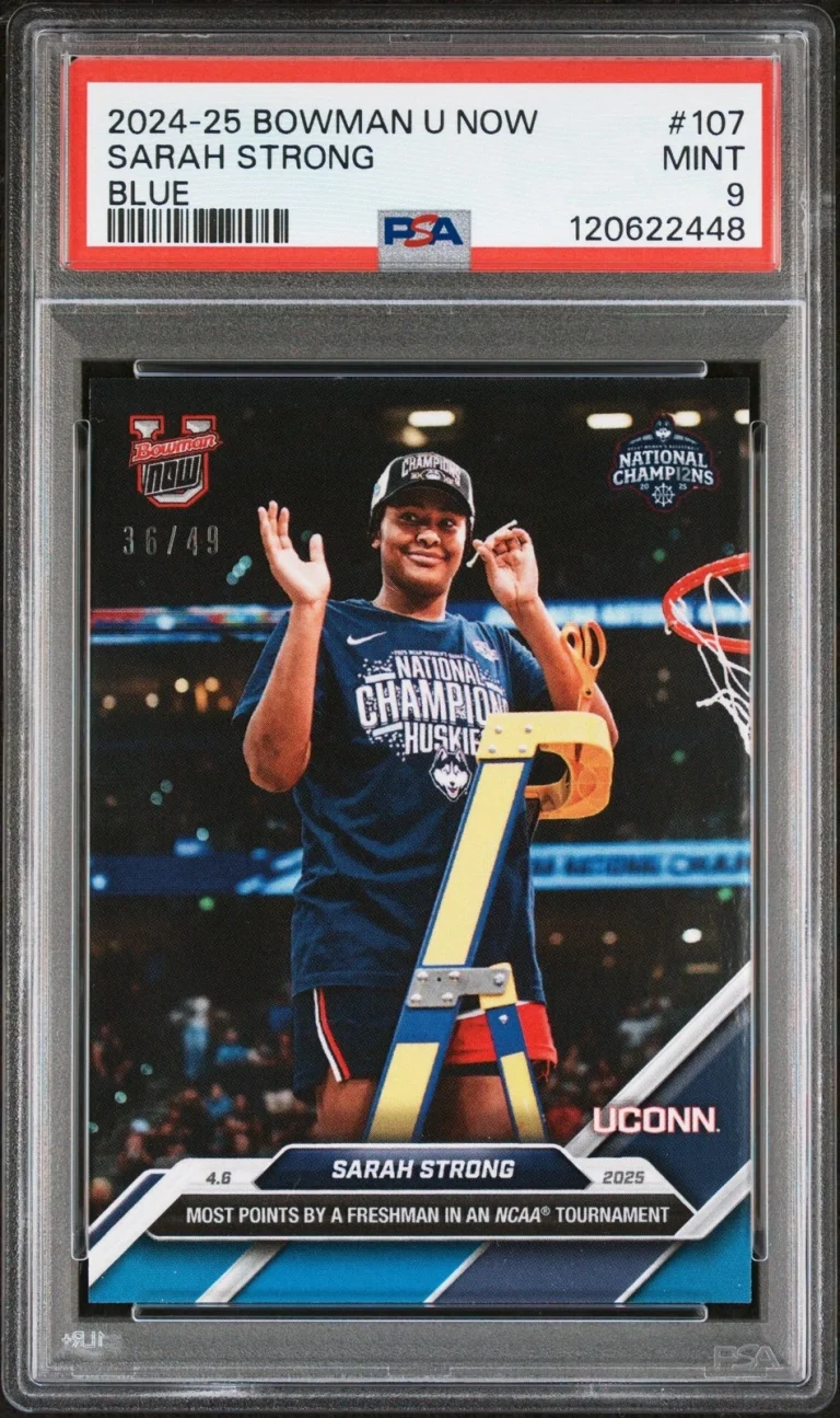Graded 2024 Bowman U Now Sarah Strong #107 Blue /49 RC Card PSA 9