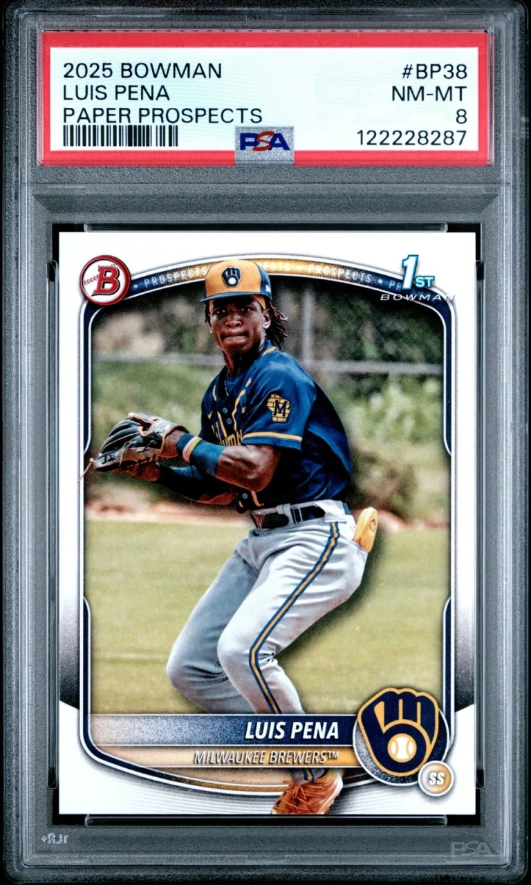 Graded 2025 Topps Bowman Luis Pena #BP38 Paper Prospects RC Card PSA 8