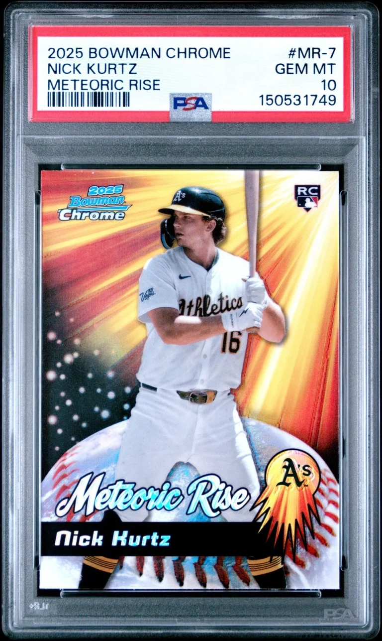 Graded 2025 Bowman Chrome Nick Kurtz #MR7 Meteoric Rise RC Card PSA 10