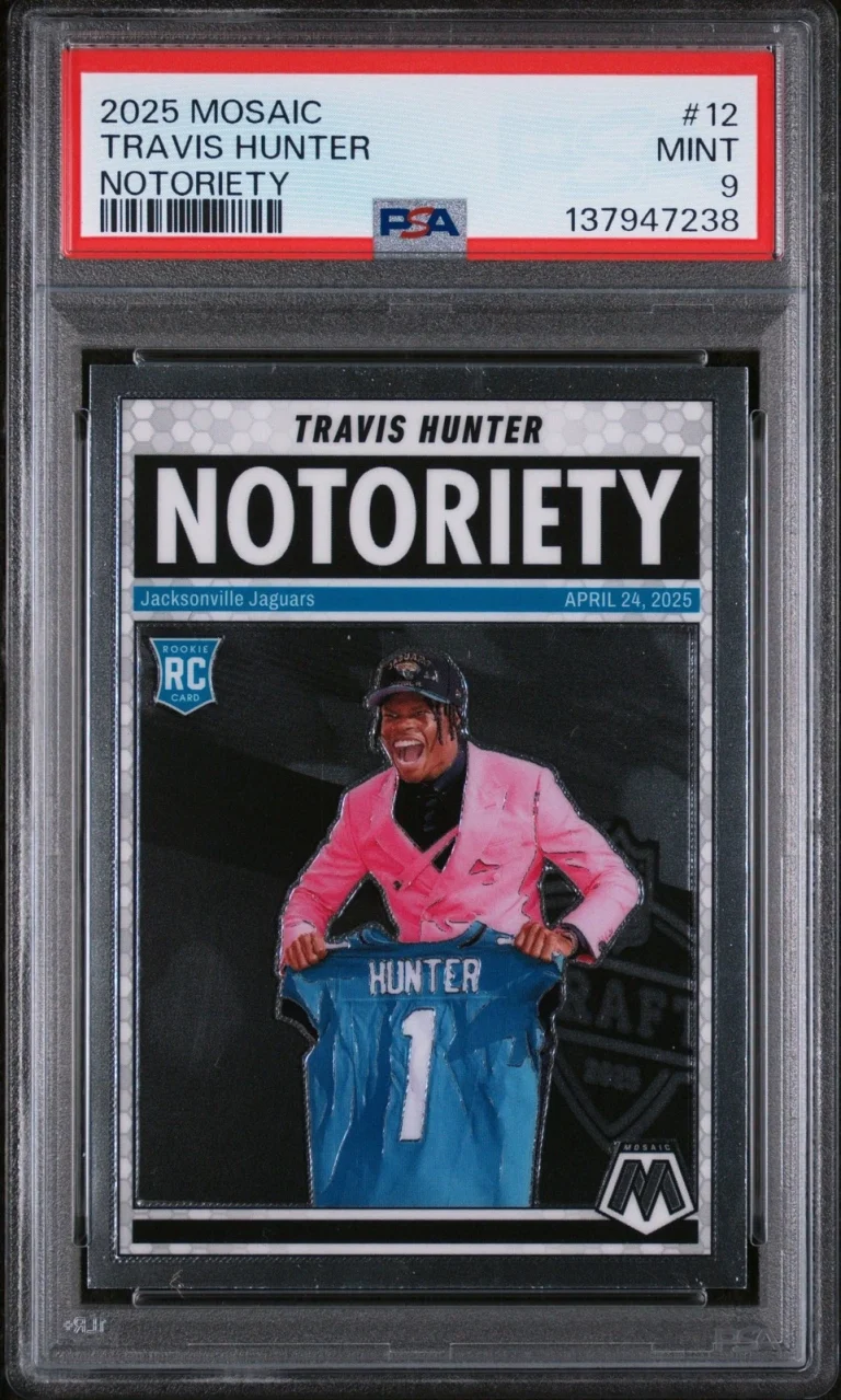 Graded 2025 Panini Mosaic Travis Hunter #12 Notoriety Rookie Card PSA 9