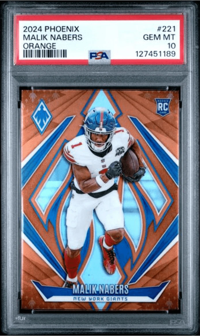 Graded 2024 Panini Phoenix Malik Nabers #221 Orange Rookie Card PSA 10 Mint