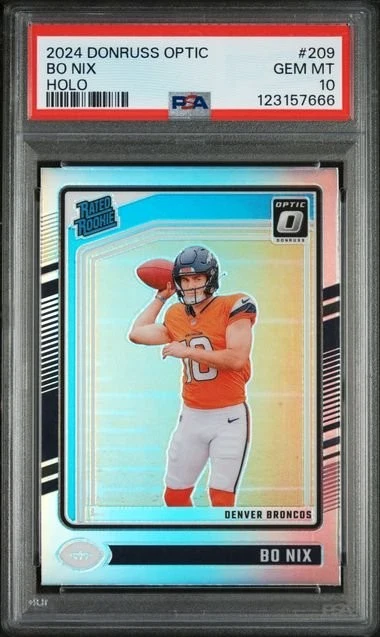 Graded 2024 Panini Donruss Optic Holo Bo Nix #209 Rookie Card PSA 10