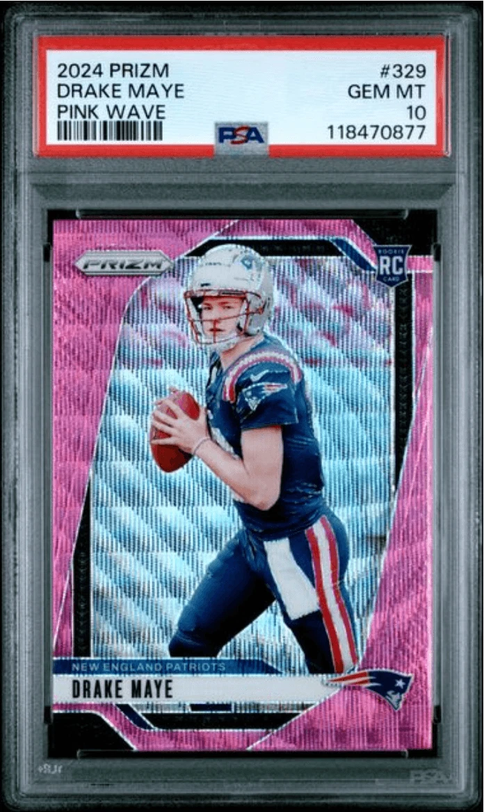 Graded 2024 Panini Prizm Drake Maye #329 Pink Wave Rookie Card PSA 10 Mint