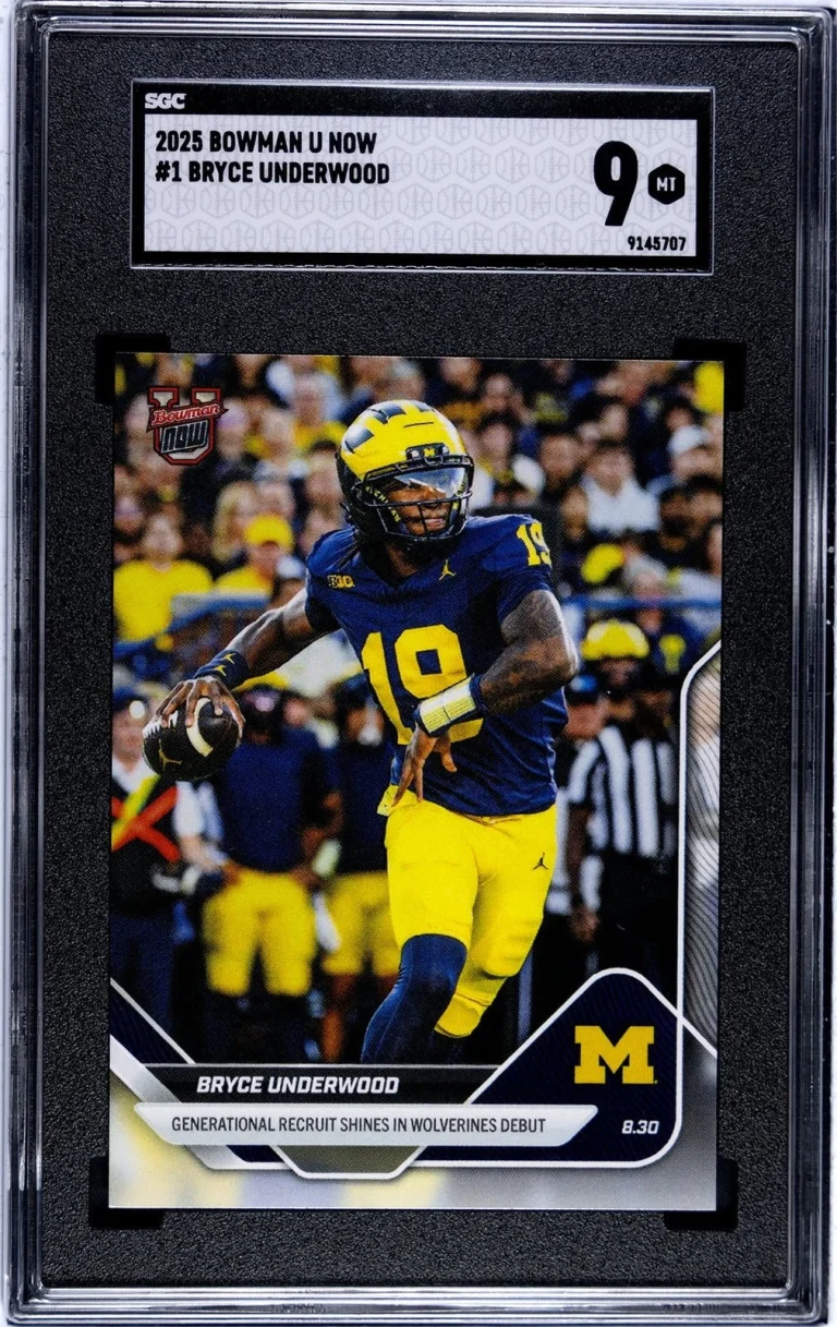 Graded 2025 Topps Bowman U Now Bryce Underwood #1 Rookie RC Card SGC 9