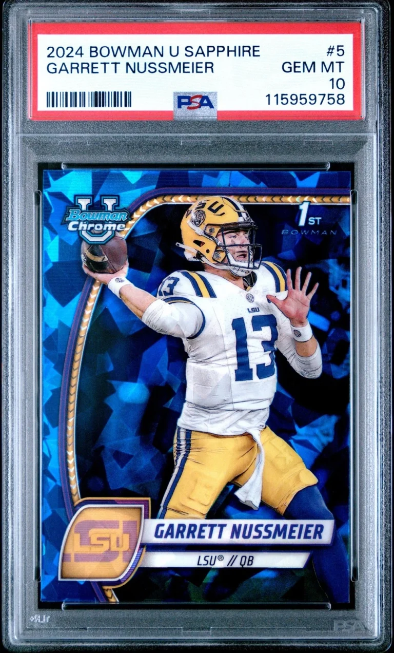 Graded 2024 Topps Bowman U Sapphire Garrett Nussmeier #5 RC Card PSA 10