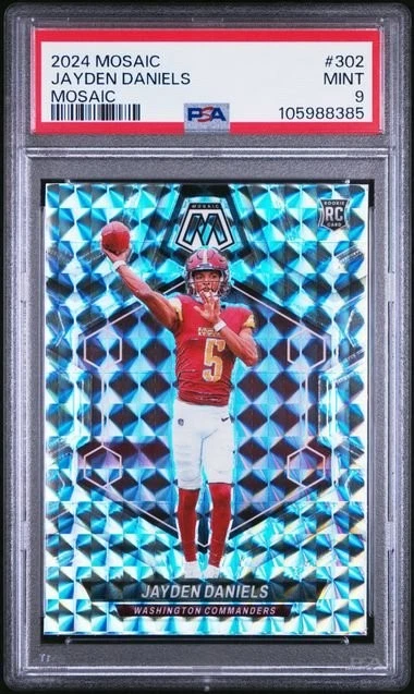 Graded 2024 Mosaic Silver Mosaic Jayden Daniels #302 Rookie RC Card PSA 9