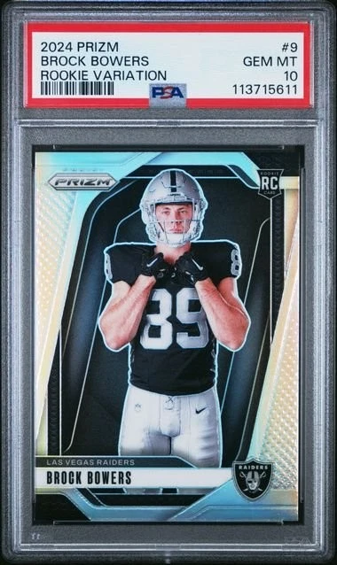 Graded 2024 Panini Prizm Rookie Variation Brock Bowers 9 Rookie Card PSA 10