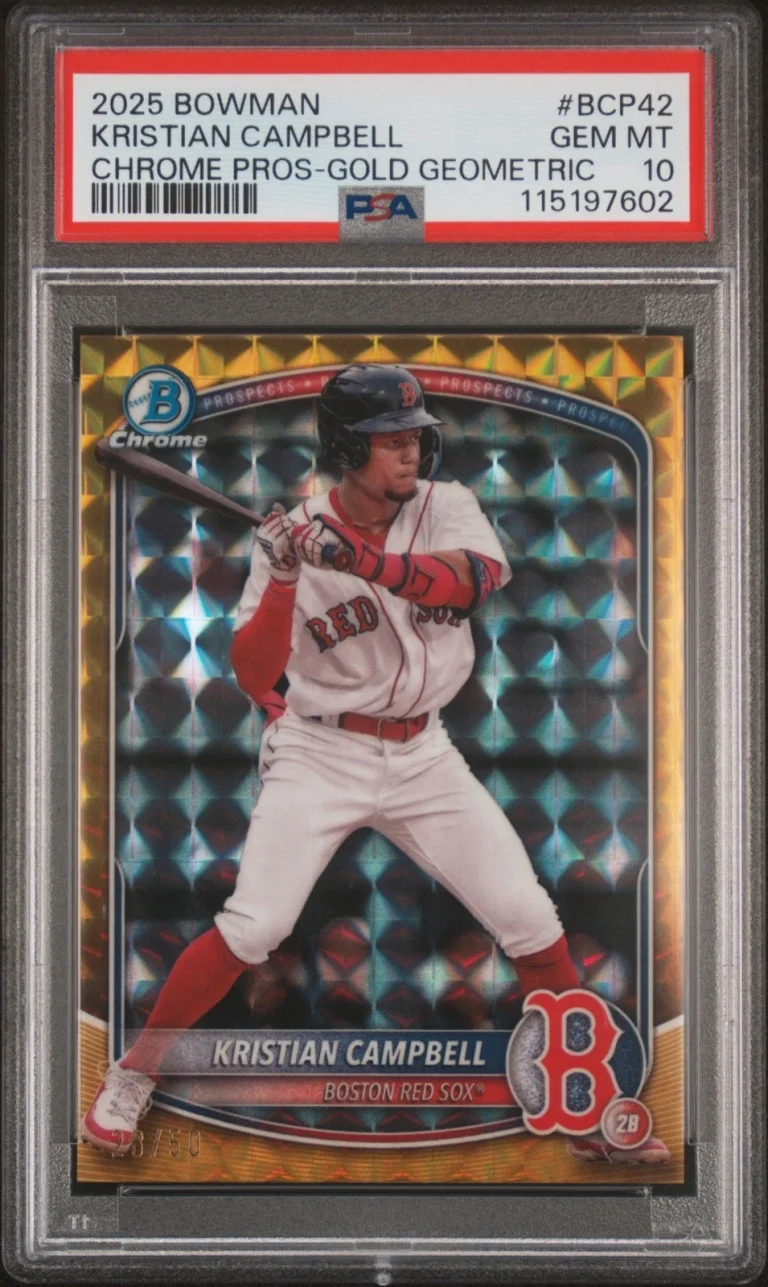 Graded 2025 Bowman Kristian Campbell #BCP42 Gold Geo /50 RC Card PSA 10