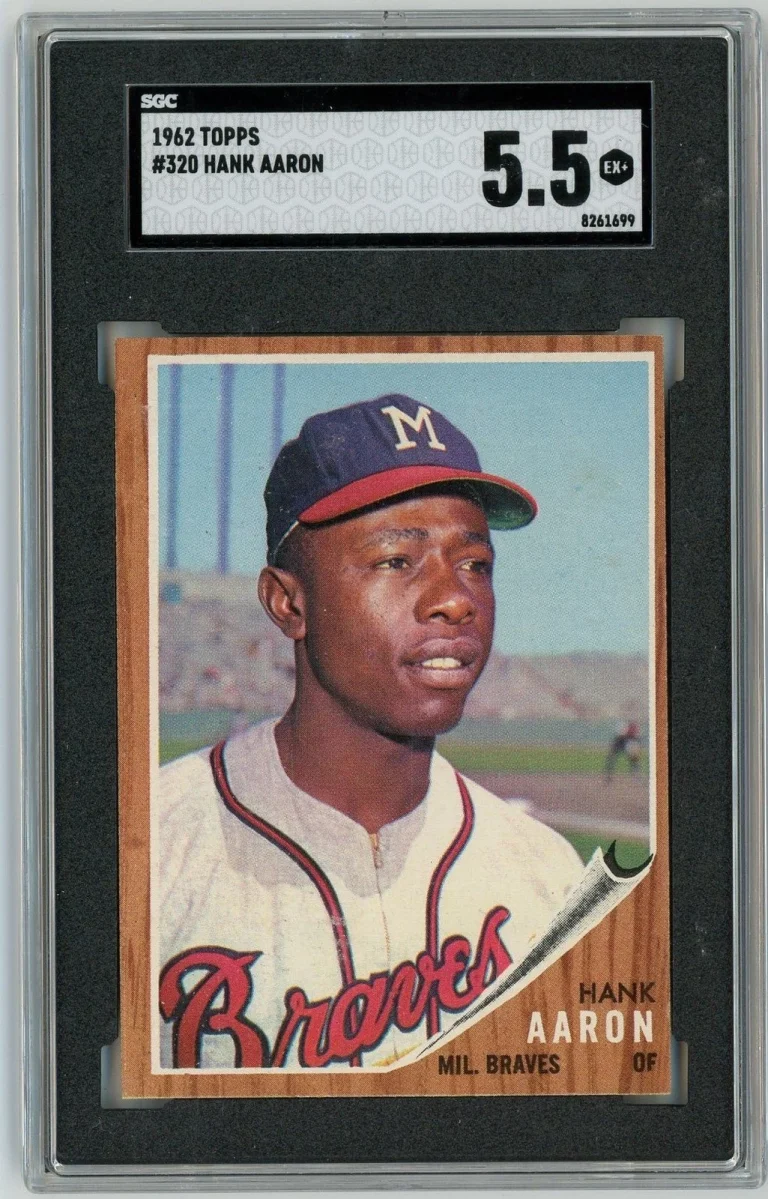 Graded 1962 Topps Hank Aaron #320 Baseball Card SGC 5.5 Excellent+