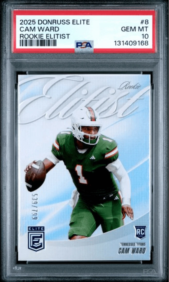Graded 2025 Panini Donruss Elite Cam Ward 8 Elitist /799 Rookie Card PSA 10