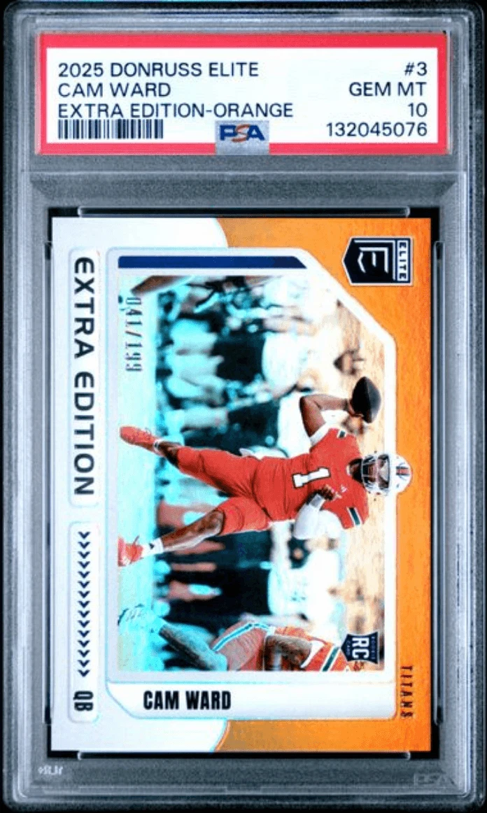 Graded 2025 Donruss Elite Cam Ward 3 Extra Orange /199 RC Card PSA 10