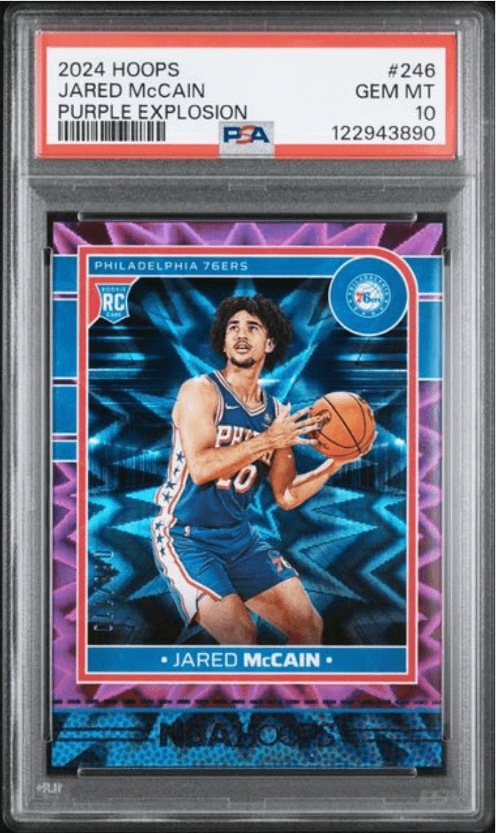 Graded 2024 Panini Hoops Jared McCain 246 Purple Explosion /110 Card PSA 10