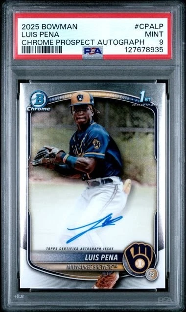 Graded 2025 Topps Bowman Luis Pena #CPALP Chrome Prospects Autograph PSA 9
