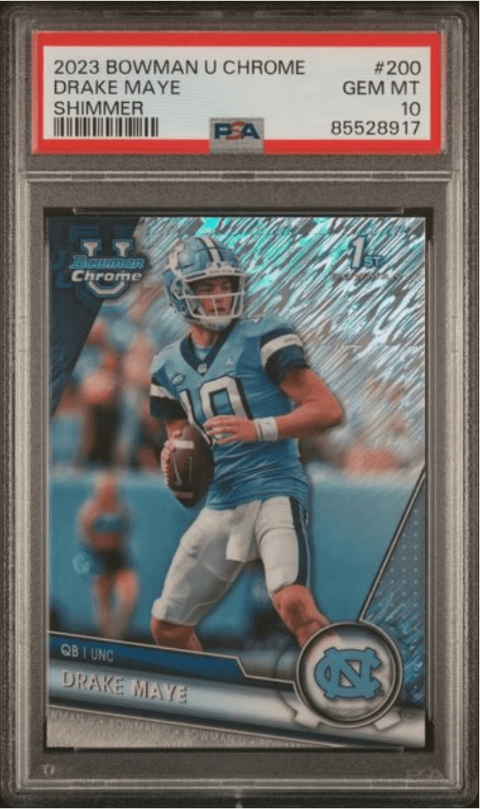 Graded 2023 Bowman U Chrome Drake Maye #200 Shimmer Rookie Card PSA 10