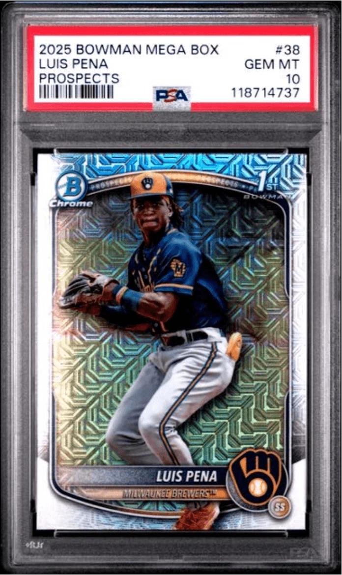 Graded 2025 Topps Bowman Mega Box Luis Pena #38 Rookie RC Card PSA 10