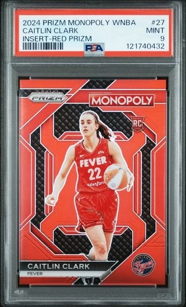 Graded 2024 Panini Prizm Monopoly Caitlin Clark #27 /99 Red RC Card PSA 9
