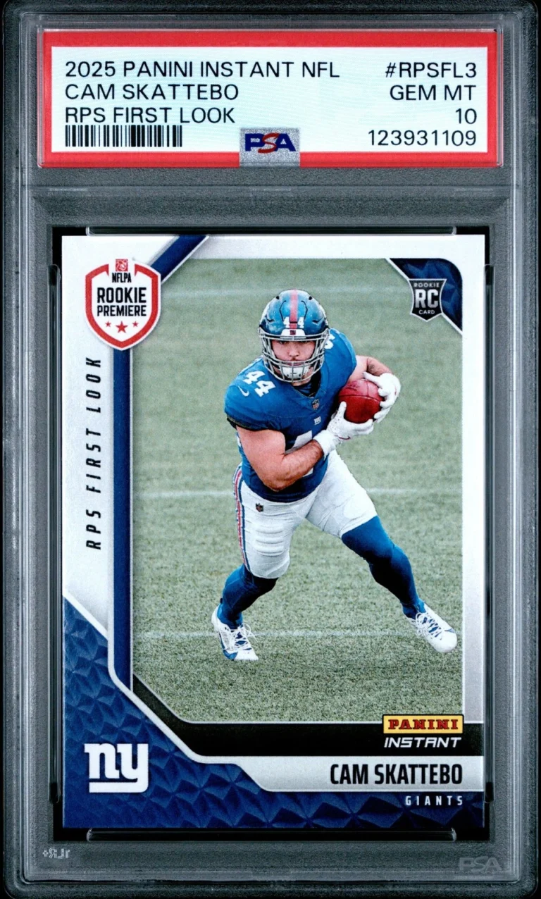 Graded 2025 Panini Cam Skattebo #RPSFL3 RPS First Look RC Card PSA 10