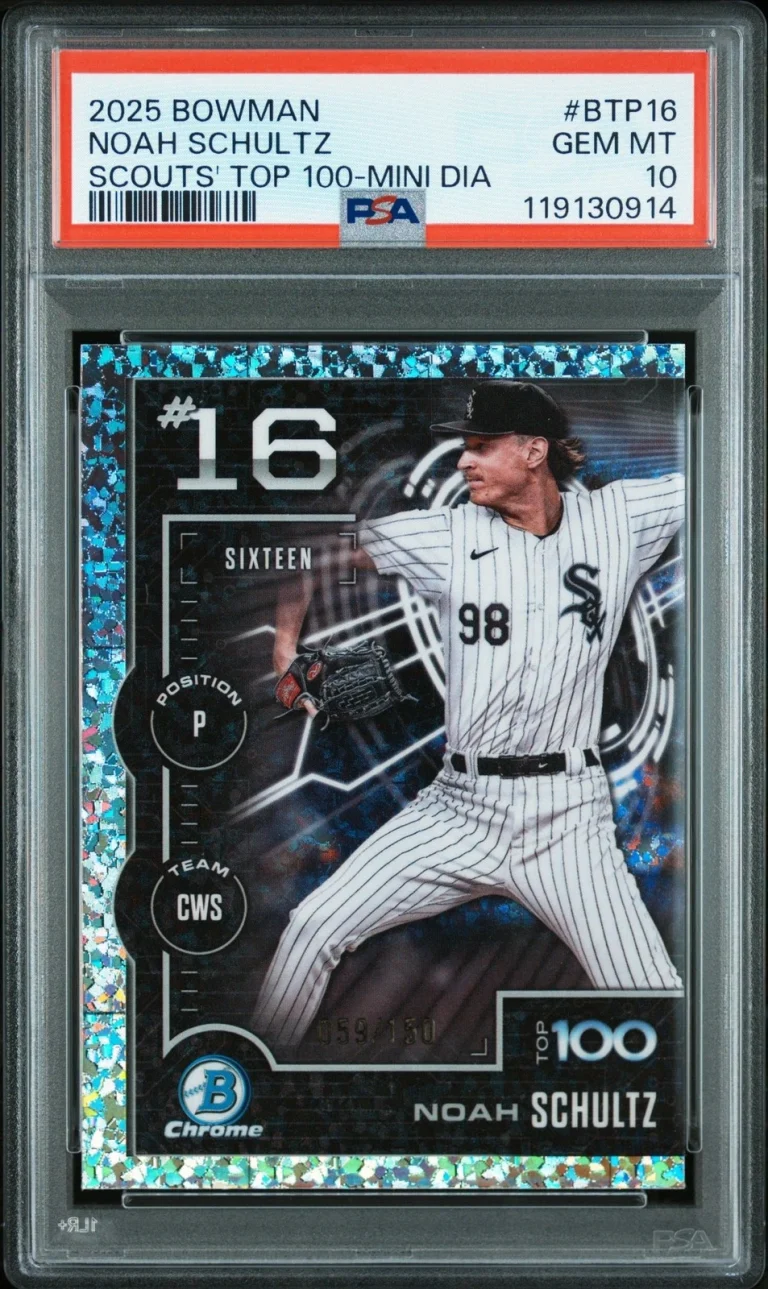 Graded 2025 Bowman Noah Schultz #BTP16 Mini Diamond /150 RC Card PSA 10