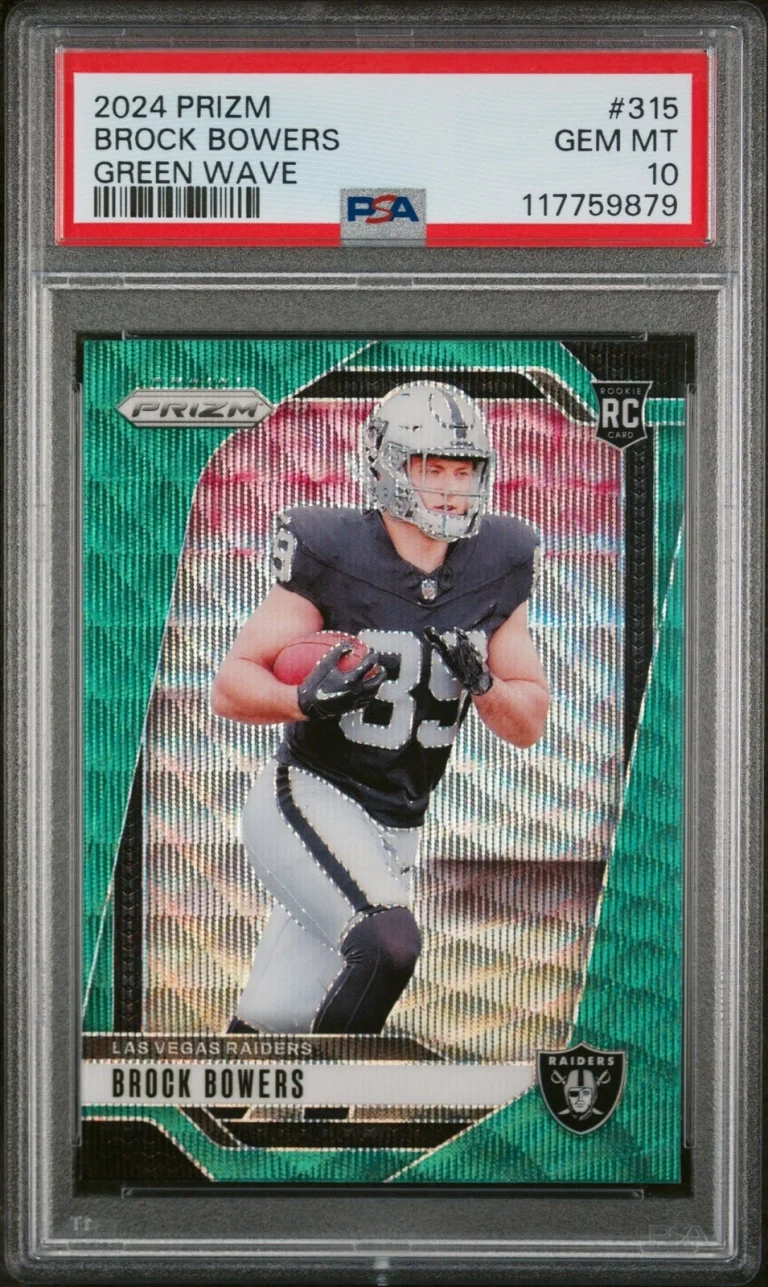 Graded 2024 Panini Prizm Brock Bowers #315 Green Wave RC Card PSA 10