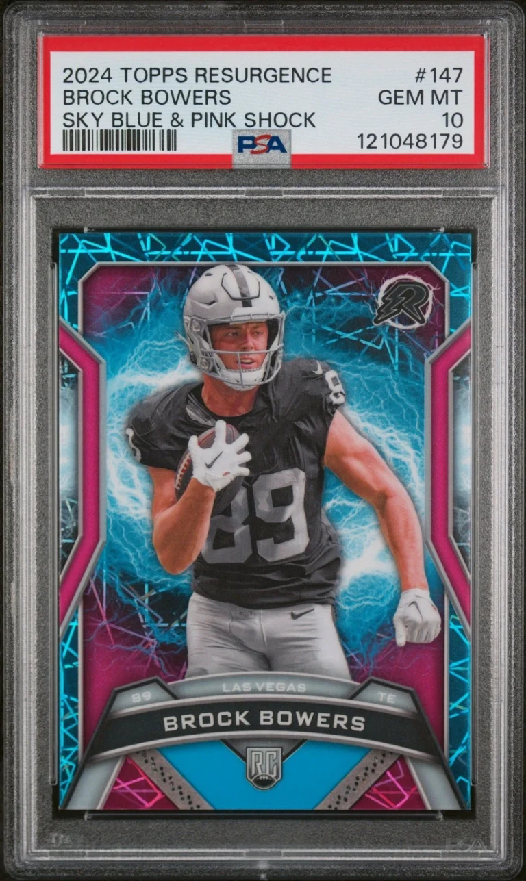 Graded 2024 Resurgence Brock Bowers #147 Blue/Pink Shock RC Card PSA 10