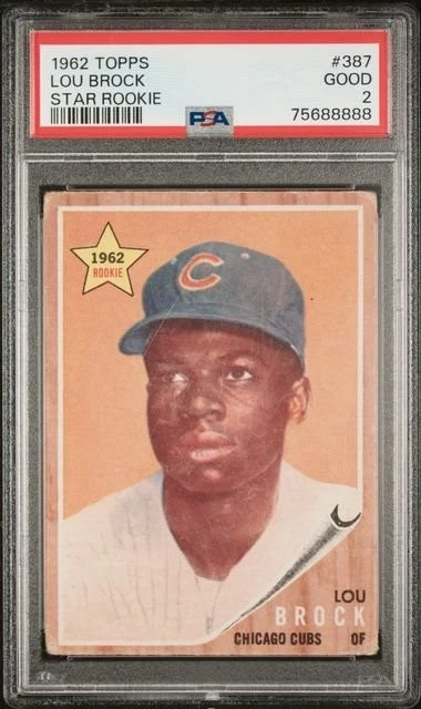 Graded 1962 Topps Star Rookie Lou Brock #387 Rookie RC Card PSA 2 Good