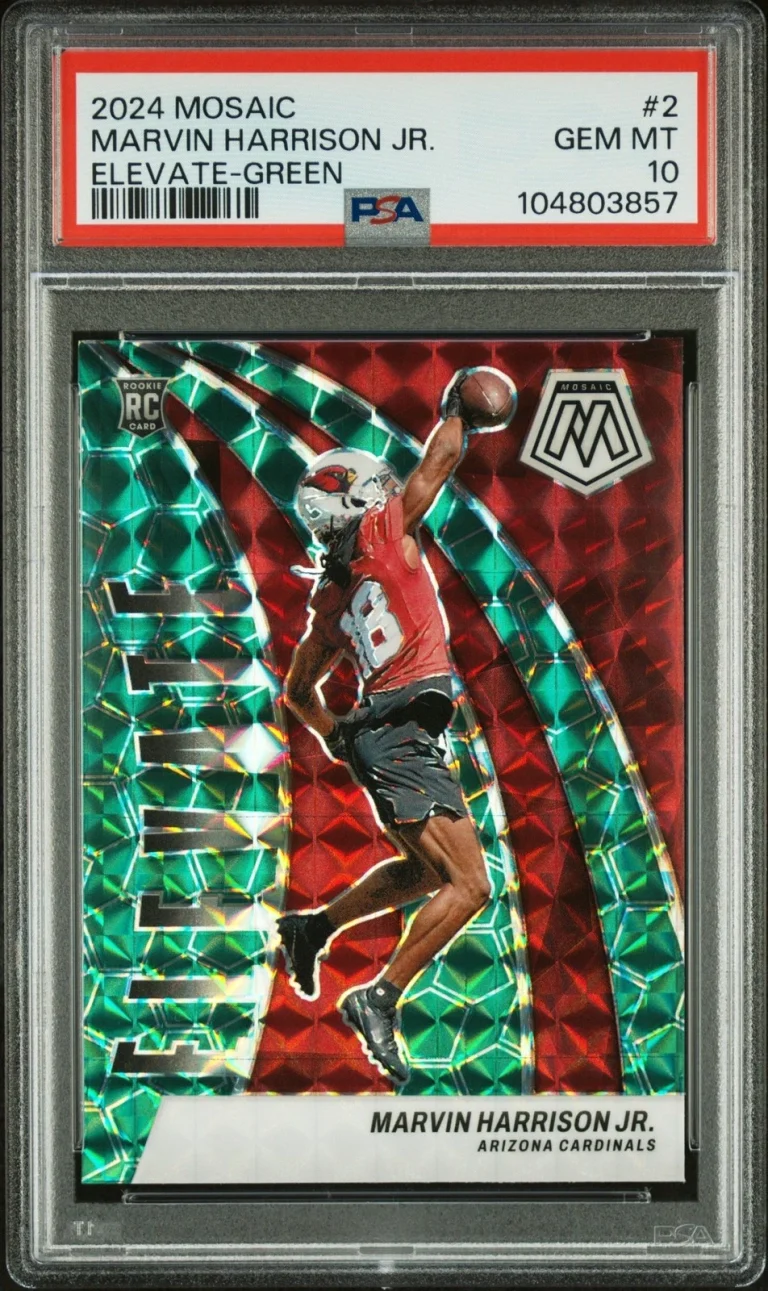 Graded 2024 Mosaic Marvin Harrison Jr #2 Elevate Green RC Card PSA 10