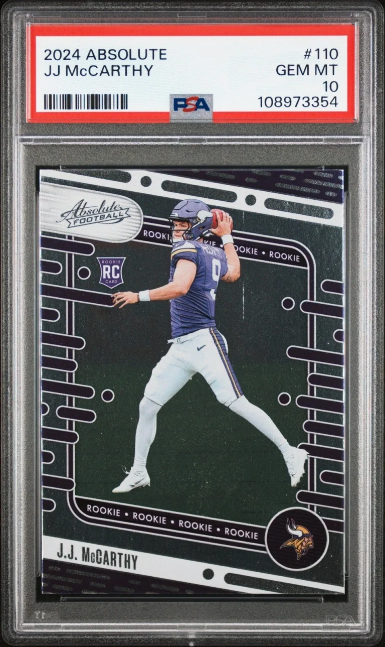 Graded 2024 Panini Absolute JJ McCarthy #110 Rookie RC Football Card PSA 10